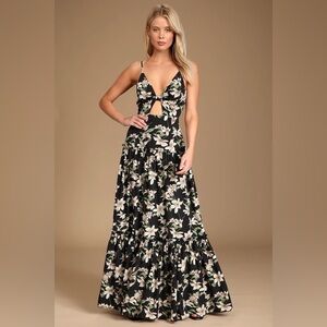 NWT Lulu’s Blooms of Paradise Black Floral Print Sleeveless Maxi Dress - Small